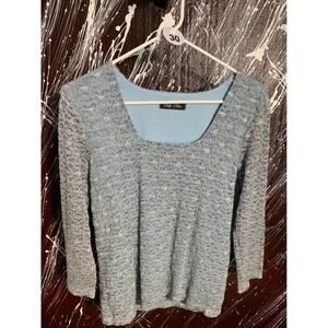 Only Nine Womens Square Neck Textured Lace Lined Blouse Blue Green Silver Top
